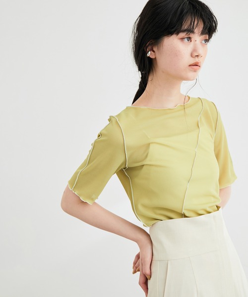 ADAM ET ROPE'(アダムエロペ)の「【一部直営店舗・WEB限定】シアーカラーメローTee(Tシャツ/カットソー・レディース・グリーン系その他/オフホワイト/ブラック・FREE)」の3枚目の写真