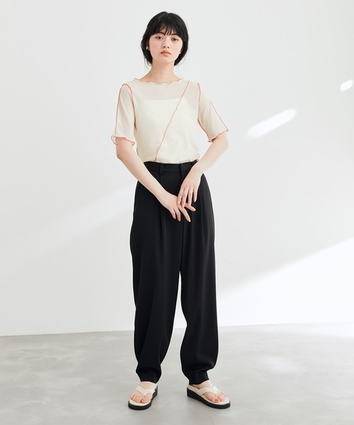 ADAM ET ROPE'(アダムエロペ)の「【一部直営店舗・WEB限定】シアーカラーメローTee(Tシャツ/カットソー・レディース・グリーン系その他/オフホワイト/ブラック・FREE)」の5枚目の写真
