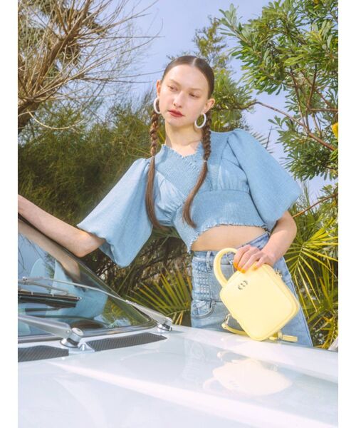 EMODA（エモダ）の「シャーリングミニトップ（シャツ/ブラウス・レディース・ホワイト/ブラック/パープル/ブルー・FREE）」の6枚目の写真