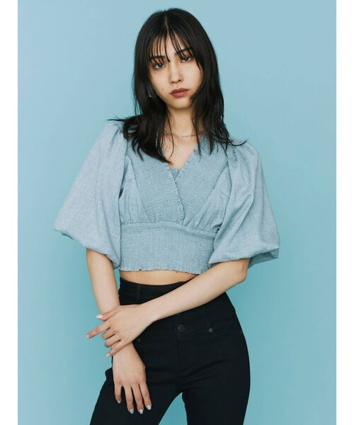 EMODA（エモダ）の「シャーリングミニトップ（シャツ/ブラウス・レディース・ホワイト/ブラック/パープル/ブルー・FREE）」の9枚目の写真