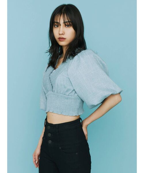 EMODA（エモダ）の「シャーリングミニトップ（シャツ/ブラウス・レディース・ホワイト/ブラック/パープル/ブルー・FREE）」の10枚目の写真