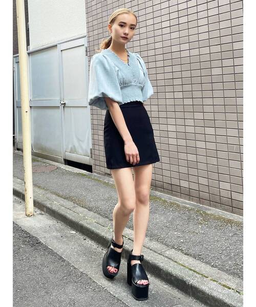 EMODA（エモダ）の「シャーリングミニトップ（シャツ/ブラウス・レディース・ホワイト/ブラック/パープル/ブルー・FREE）」の13枚目の写真