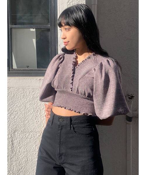 EMODA（エモダ）の「シャーリングミニトップ（シャツ/ブラウス・レディース・ホワイト/ブラック/パープル/ブルー・FREE）」の14枚目の写真