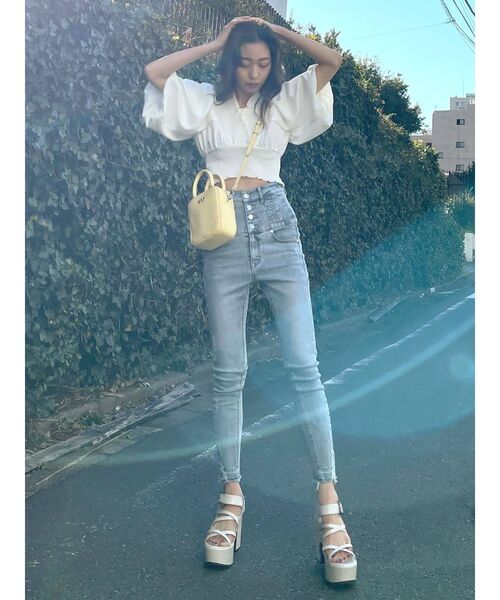 EMODA（エモダ）の「シャーリングミニトップ（シャツ/ブラウス・レディース・ホワイト/ブラック/パープル/ブルー・FREE）」の19枚目の写真