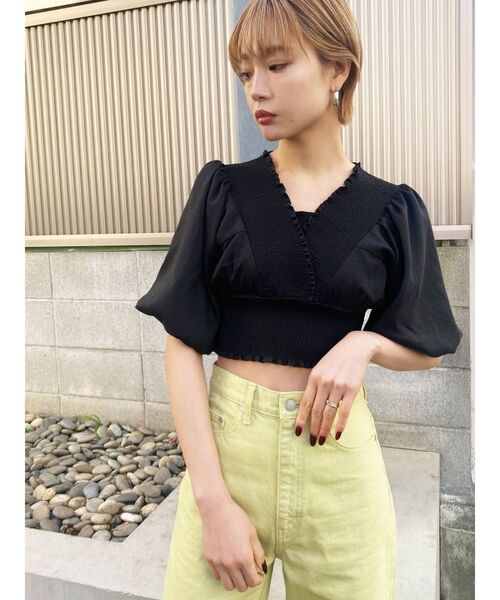 EMODA（エモダ）の「シャーリングミニトップ（シャツ/ブラウス・レディース・ホワイト/ブラック/パープル/ブルー・FREE）」の20枚目の写真