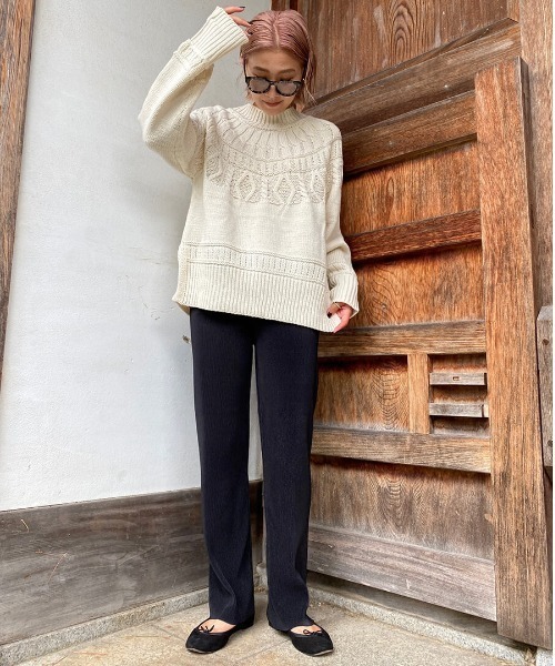 HEILIS(ヘイリス)の「《hideka select》プリーツストレートパンツ(その他パンツ・レディース・アイボリー/ライトグリーン/ブラック/グリーン/ピンク・FREE)」の2枚目の写真