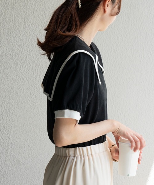 WEGO(ウィゴー)の「WEGO/セーラーカラーパフスリーブトップス(Tシャツ/カットソー・レディース・ブラック系その他5/ブラック・FREE)」の5枚目の写真