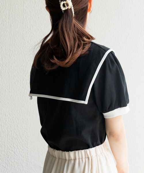 WEGO(ウィゴー)の「WEGO/セーラーカラーパフスリーブトップス(Tシャツ/カットソー・レディース・ブラック系その他5/ブラック・FREE)」の6枚目の写真
