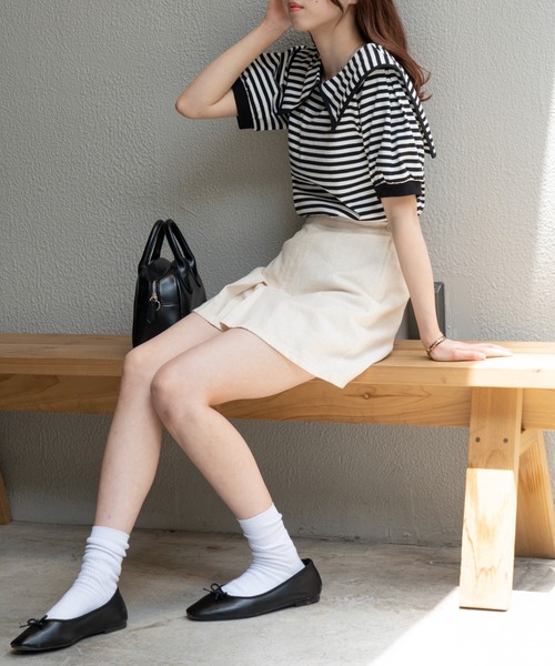 WEGO(ウィゴー)の「WEGO/セーラーカラーパフスリーブトップス(Tシャツ/カットソー・レディース・ブラック系その他5/ブラック・FREE)」の7枚目の写真