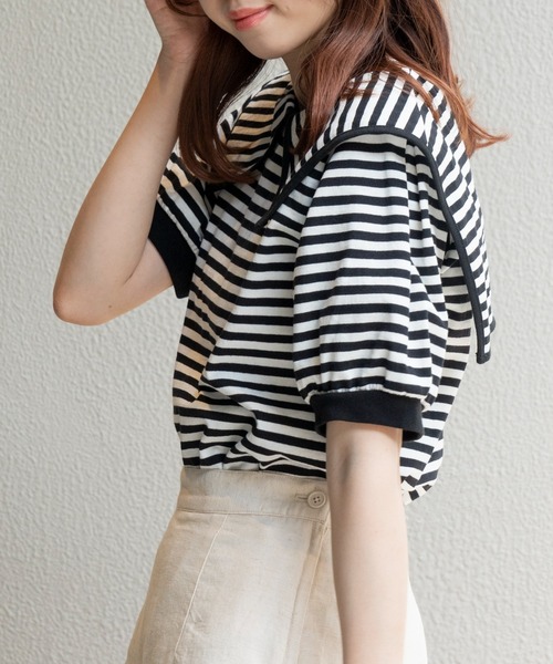 WEGO(ウィゴー)の「WEGO/セーラーカラーパフスリーブトップス(Tシャツ/カットソー・レディース・ブラック系その他5/ブラック・FREE)」の10枚目の写真