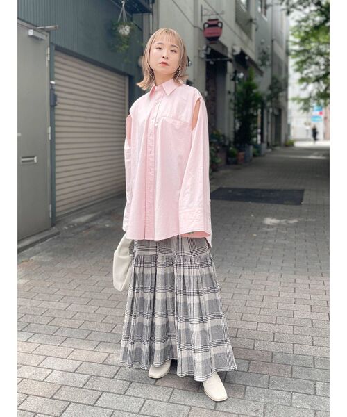Ungrid アングリッド 2019AW チェックデザインフロントボタンスカート アングリッド Ungrid ギャザーデザインスカート