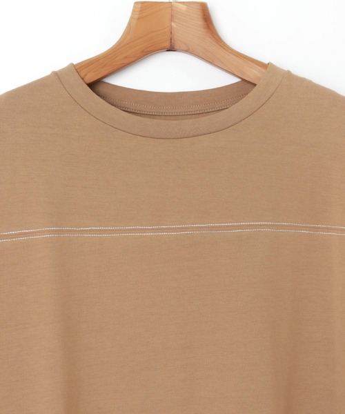 配色ステッチオーバーサイズ半袖Tシャツワンピース