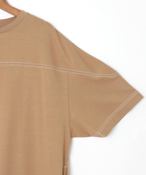 配色ステッチオーバーサイズ半袖Tシャツワンピース