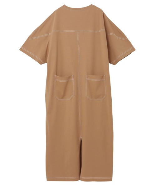 andme(アンドミー)の「配色ステッチオーバーサイズ半袖Tシャツワンピース(ワンピース・レディース・チャコールグレー/ブラック/パープル/ネイビー/グリーン/グレイッシュベージュ/ブラウン/カーキ/ブルー・M/L)」の21枚目の写真