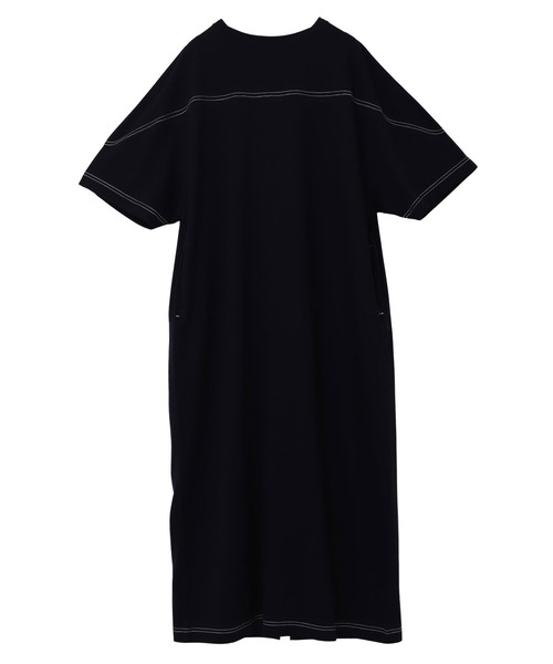 セール】配色ステッチオーバーサイズ半袖Tシャツワンピース