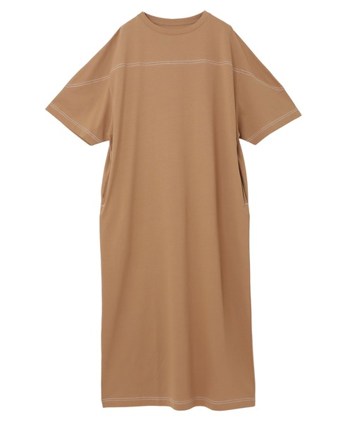 andme(アンドミー)の「配色ステッチオーバーサイズ半袖Tシャツワンピース(ワンピース・レディース・チャコールグレー/ブラック/パープル/ネイビー/グリーン/グレイッシュベージュ/ブラウン/カーキ/ブルー・M/L)」の15枚目の写真