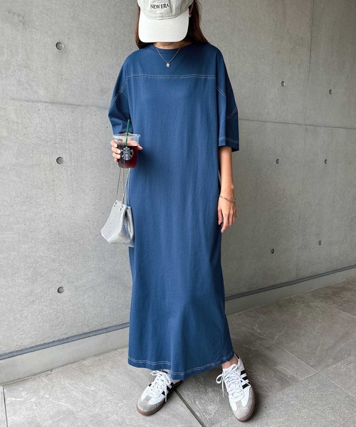 白金よつば　紺色 半袖ワンピース 刺繍入り　95 白金よつば 紺色 半袖ワンピース 刺繍入り 95