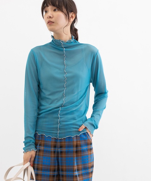 POU DOU DOU(プードゥドゥ)の「シアータートルトップス(Tシャツ/カットソー・レディース・ブルー/アイボリー/グリーン/オレンジ/ブラック・3)」の19枚目の写真
