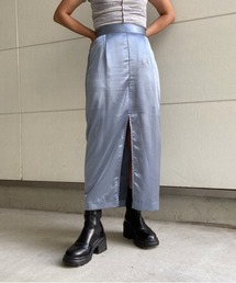 Shiny slit midi skirt