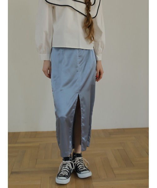 AMAIL(アマイル)の「Shiny slit midi skirt(スカート・レディース・グリーン/ブルー・FREE)」の8枚目の写真