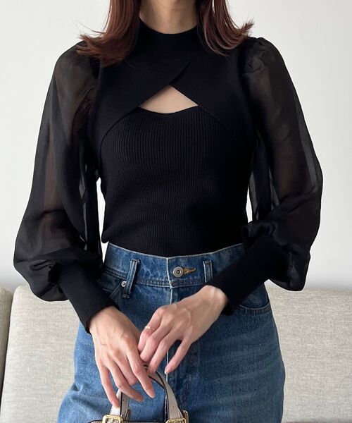 MAJESTIC LEGON（マジェスティックレゴン）の「デコルテオープンレディニット（ニット/セーター・レディース・アイボリー/ベージュ/ブラック・MEDIUM）」の16枚目の写真