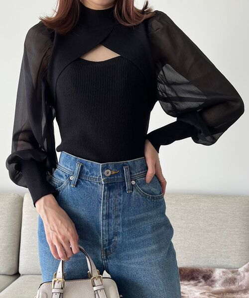 MAJESTIC LEGON（マジェスティックレゴン）の「デコルテオープンレディニット（ニット/セーター・レディース・アイボリー/ベージュ/ブラック・MEDIUM）」の17枚目の写真