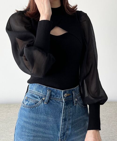 MAJESTIC LEGON（マジェスティックレゴン）の「デコルテオープンレディニット（ニット/セーター・レディース・アイボリー/ベージュ/ブラック・MEDIUM）」の18枚目の写真