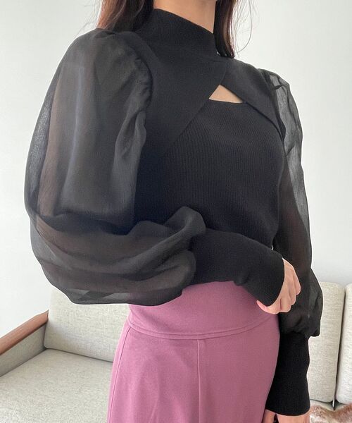 MAJESTIC LEGON（マジェスティックレゴン）の「デコルテオープンレディニット（ニット/セーター・レディース・アイボリー/ベージュ/ブラック・MEDIUM）」の22枚目の写真