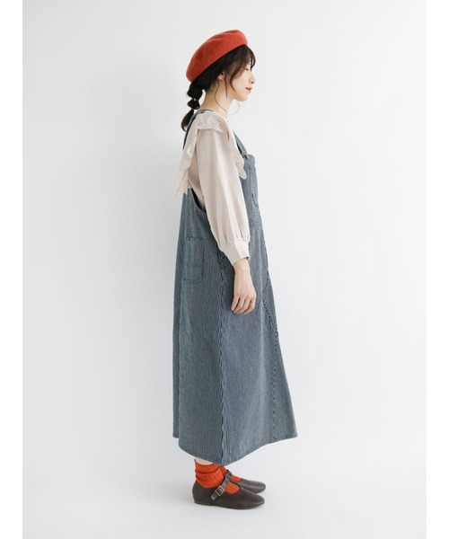 Samansa Mos2(サマンサ モスモス)の「【ETHICAL CRAFTS】オーガニックコットン混ジャンスカ(ジャンパースカート・レディース・ネイビー/ブルー・フリ-)」の10枚目の写真