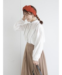 配色フリル衿ブラウス