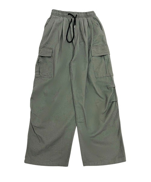 サイドポケットワイドストレートミリタリーカーゴパンツ