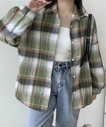 オーバーサイズ チェック微起毛素材 長袖シャツ