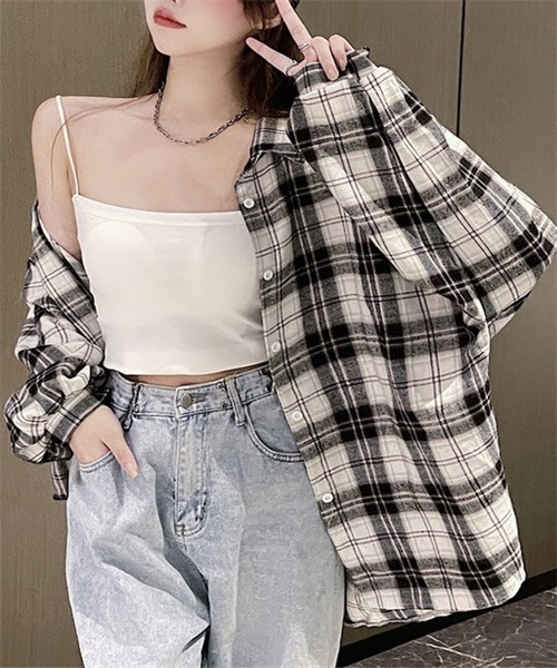 FREE STYLISTS(フリー スタイリスト)の「オーバーサイズ チェック微起毛素材 長袖シャツ(シャツ/ブラウス・レディース・ブラウン/ピンク/イエロー/グレー/ブルー/オリーブ/ブラック/ピンク系その他/グリーン/オレンジ/キャメル/イエロー系その他/ブラック×ピンク/グレー系その他・FREE)」の16枚目の写真