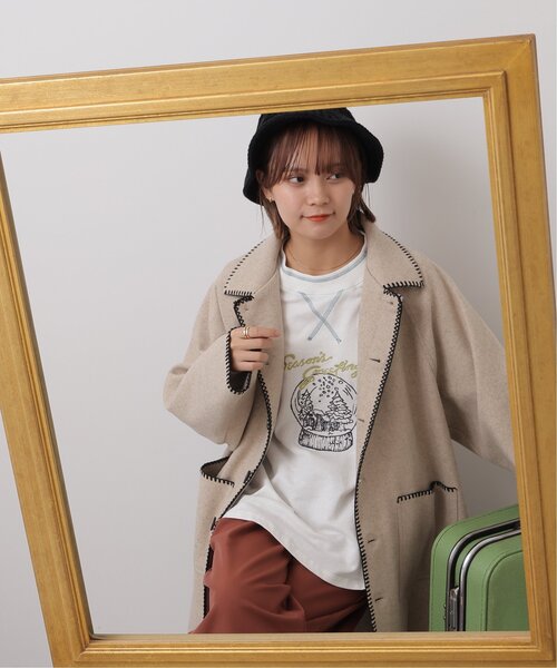 DOUBLE NAME(ダブルネーム)の「ブランケットステッチステンカラーコート(その他アウター・レディース・チャコールグレー/グレイッシュベージュ/テラコッタ・FREE)」の18枚目の写真