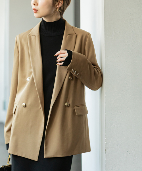 美品✨NOBLE プレーンピークドラペルダブルジャケット　ベージュ　38　M Noble（ノーブル）の「プレーンピークドラペルダブルジャケット