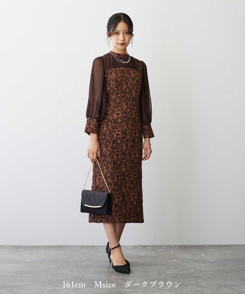 ドリードール　シアーパフスリーブジャガードドレス　ワンピース　ニアナ ドリードール シアーパフスリーブジャガードドレス ワンピース