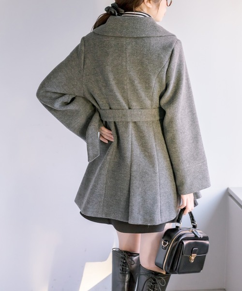 OLIVE des OLIVE（オリーブデオリーブ）の「ダブルボタンジャケットコート（ステンカラーコート・レディース・ブラウン/チャコールグレー/アイボリー・FREE）」の14枚目の写真