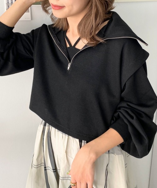 moment+（モーメントプラス）の「ショルダータックハーフジッププルオーバー＆ホルターネックドッキングワンピース（ワンピース・レディース・ブラック系その他/グレイッシュベージュ/ブラック/杢グレー・M）」の11枚目の写真