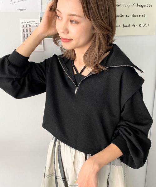 moment+（モーメントプラス）の「ショルダータックハーフジッププルオーバー＆ホルターネックドッキングワンピース（ワンピース・レディース・ブラック系その他/グレイッシュベージュ/ブラック/杢グレー・M）」の19枚目の写真