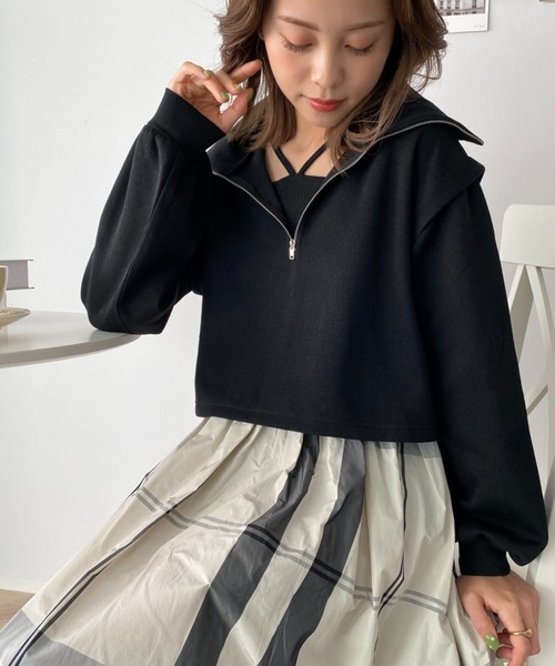 moment+（モーメントプラス）の「ショルダータックハーフジッププルオーバー＆ホルターネックドッキングワンピース（ワンピース・レディース・ブラック系その他/グレイッシュベージュ/ブラック/杢グレー・M）」の17枚目の写真