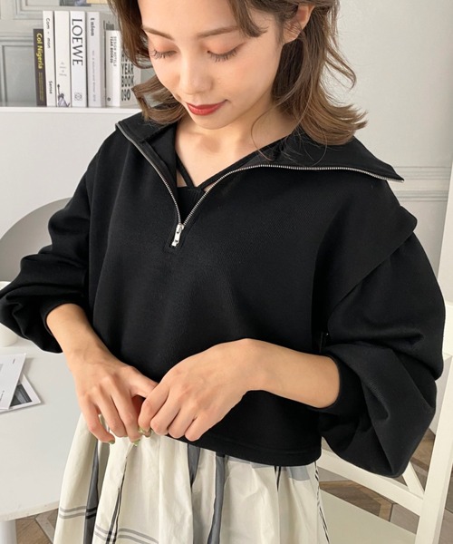 moment+（モーメントプラス）の「ショルダータックハーフジッププルオーバー＆ホルターネックドッキングワンピース（ワンピース・レディース・ブラック系その他/グレイッシュベージュ/ブラック/杢グレー・M）」の22枚目の写真