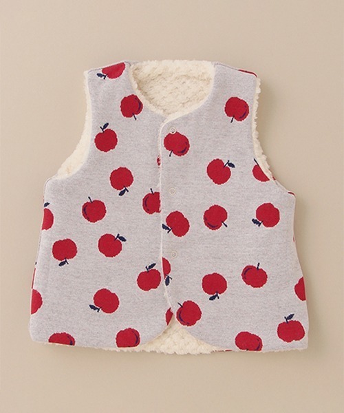 baby cheer（ベイビーチアー）の「りんごジャガードリバーシブルベスト（ベスト・キッズ・キナリ/ライトグレー・70-90cm）」の7枚目の写真