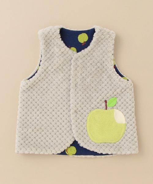 baby cheer（ベイビーチアー）の「りんごジャガードリバーシブルベスト（ベスト・キッズ・キナリ/ライトグレー・70-90cm）」の19枚目の写真