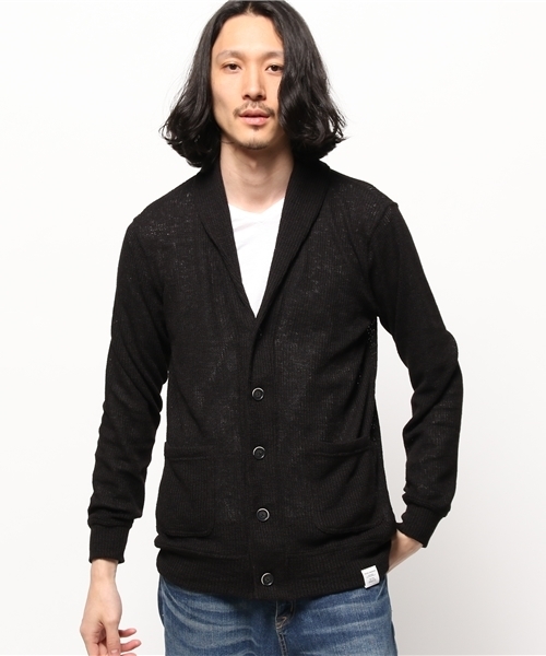 AZUL by moussy（アズールバイマウジー）の「ミニ畦ショールカーデ（カーディガン/ボレロ・メンズ・トップグレー/ブラック/ネイビー・SMALL/LARGE/X-LARGE/X-SMALL/MEDIUM）」の2枚目の写真