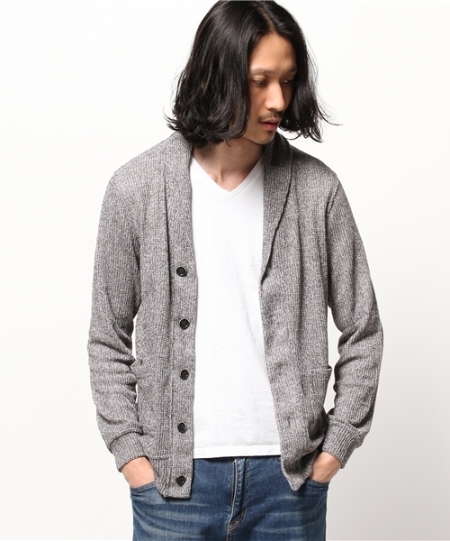 AZUL by moussy（アズールバイマウジー）の「ミニ畦ショールカーデ（カーディガン/ボレロ・メンズ・トップグレー/ブラック/ネイビー・SMALL/LARGE/X-LARGE/X-SMALL/MEDIUM）」の7枚目の写真