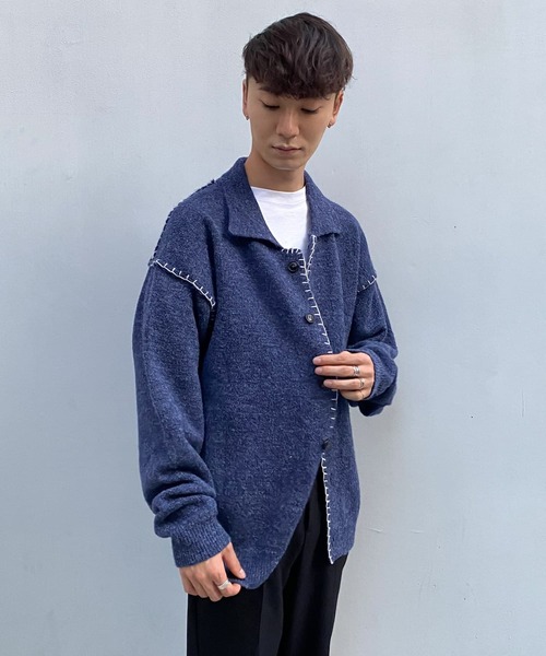 Couleur Meler(クルールメリー)の「Couleur Meler sakasa hand stitch knit cardigan(カーディガン/ボレロ・メンズ・チャコールグレー/ブルー・MEDIUM/LARGE)」の14枚目の写真