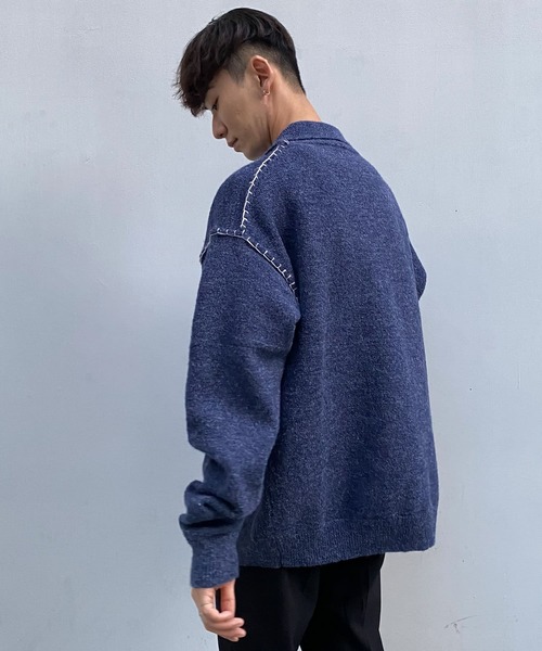Couleur Meler(クルールメリー)の「Couleur Meler sakasa hand stitch knit cardigan(カーディガン/ボレロ・メンズ・チャコールグレー/ブルー・MEDIUM/LARGE)」の15枚目の写真