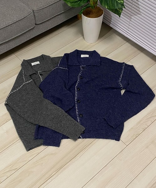 Couleur Meler(クルールメリー)の「Couleur Meler sakasa hand stitch knit cardigan(カーディガン/ボレロ・メンズ・チャコールグレー/ブルー・MEDIUM/LARGE)」の17枚目の写真