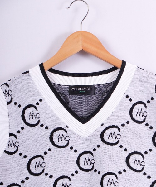 CECIL McBEE(セシルマクビー)の「CECIL McBEE green オールオーバーベスト GOLF(ベスト・レディース・ブラック/ホワイト・1/2)」の6枚目の写真