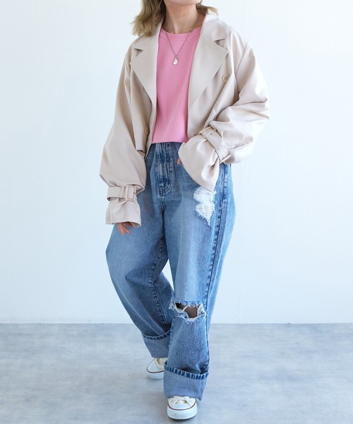 w closet(ダブルクローゼット)の「【SETアイテム】トレンチジャケット&ロングジレ(トレンチコート・レディース・ライトベージュ/キナリ・FREE)」の8枚目の写真